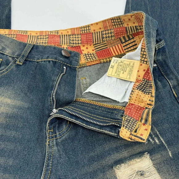 Cool Patchwork Streetwear Mens Jeans Size 32 - Picture 6 of 11